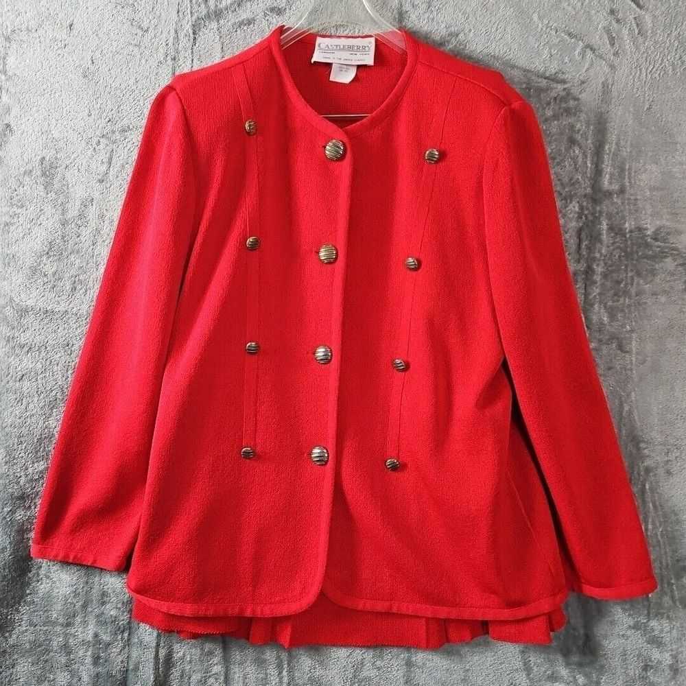 Castlebird Red Double-Breasted Skirt Set Jacket